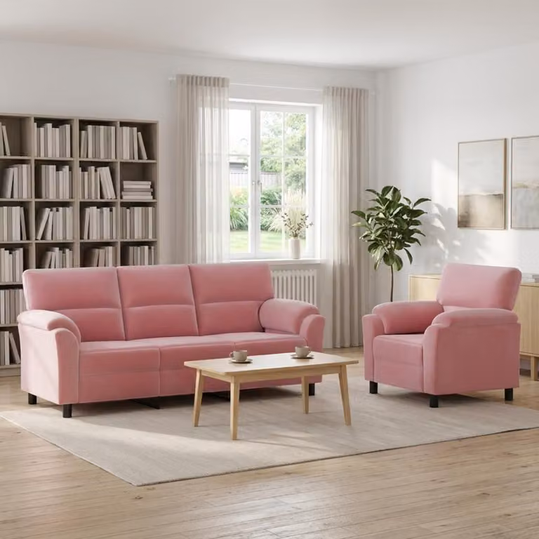 Set di 2 divani moderni vidaXL in velluto rosa con struttura in metallo per il tuo soggiorno