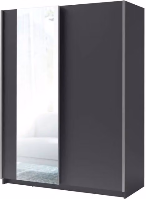 Armadio a 2 porte scorrevoli con specchio - Collezione GOZU - Colore grigio grafite - 150 x 198 x 62 cm
