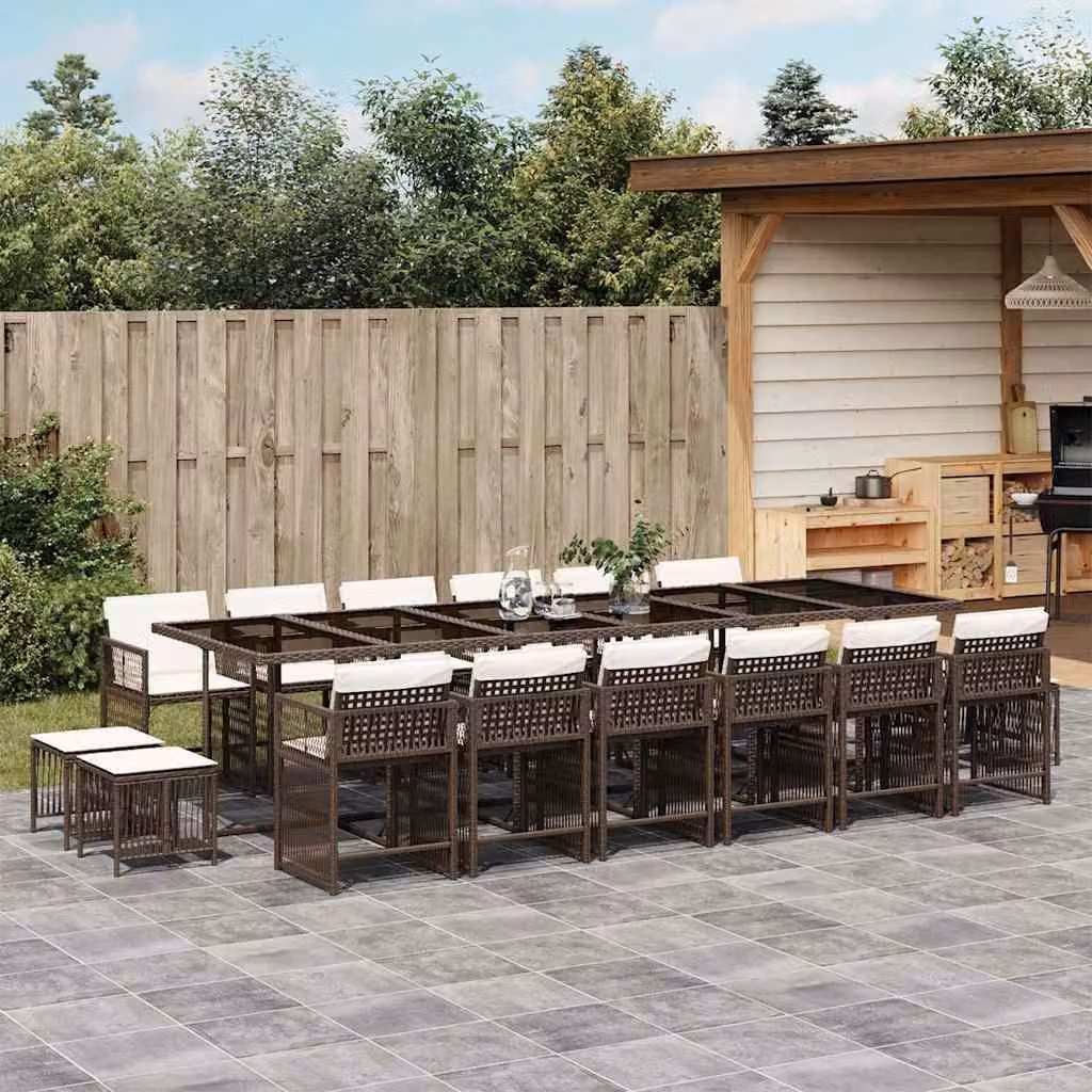Set da Pranzo da Giardino vidaXL 17 pz in Polyrattan Marrone e Bianco con Piano in Vetro – 1