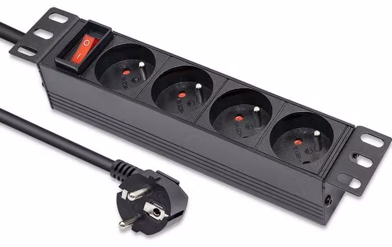 Qoltec PDU in alluminio per rack da 10'' | 1U | 16A | 4xFRANCESE | 1,8 m