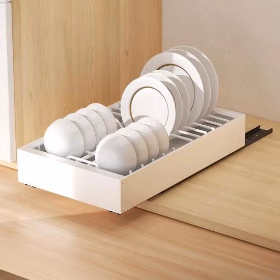 Servizio da tavola telescopico con cassettiera estraibile in acciaio inox per cucina, dimensioni 25x42x7 cm