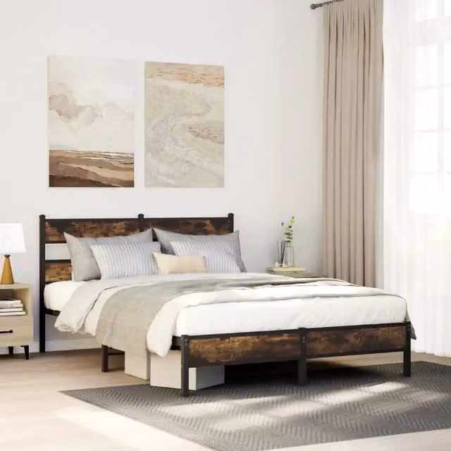 Letto con testiera in rovere sonoma e struttura in metallo vidaXL L/P: 140 x 200 cm
