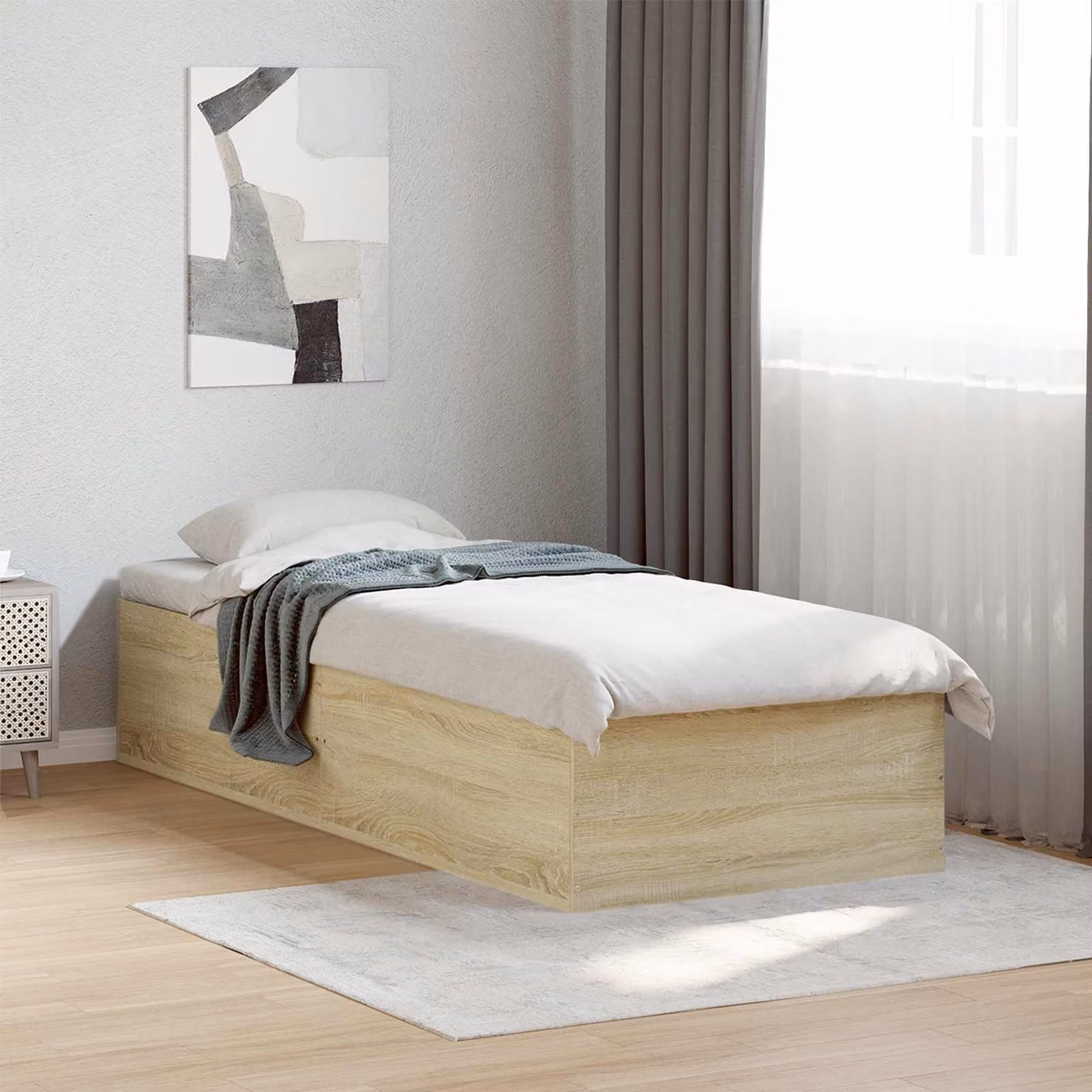 Struttura letto a pavimento moderna vidaXL in legno color rovere con doghe fisse L 80 x P 200 cm
