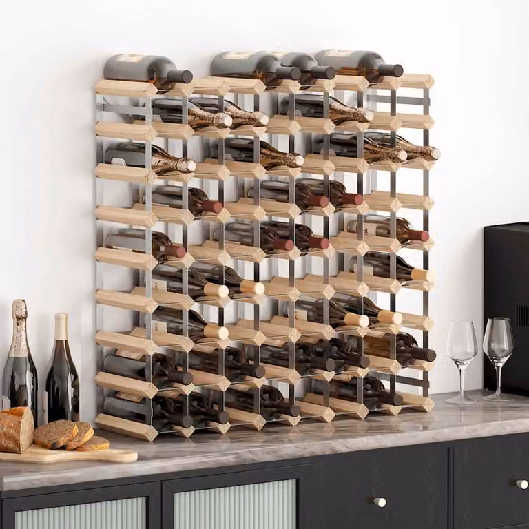 vidaXL Portavini da 72 Bottiglie in Legno di Pino e Metallo, Stile Rustico, Marrone e Beige
