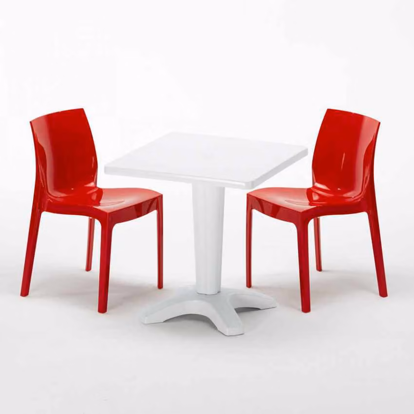 Tavolo quadrato bianco e 2 sedie in polipropilene colorato per interni Grand Soleil Ice Patio - Rosso