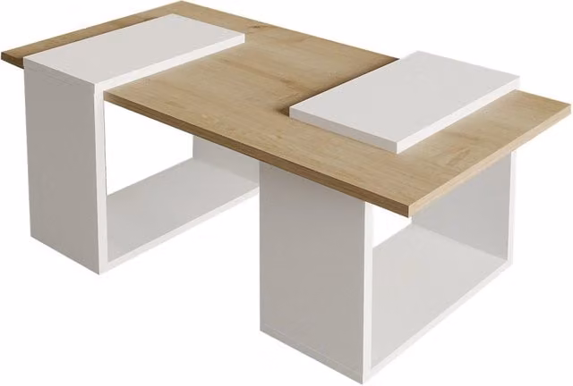 Tavolino rettangolare Hanah Home in legno bianco e beige L/P/H: 90 x 46 x 37 cm – 1