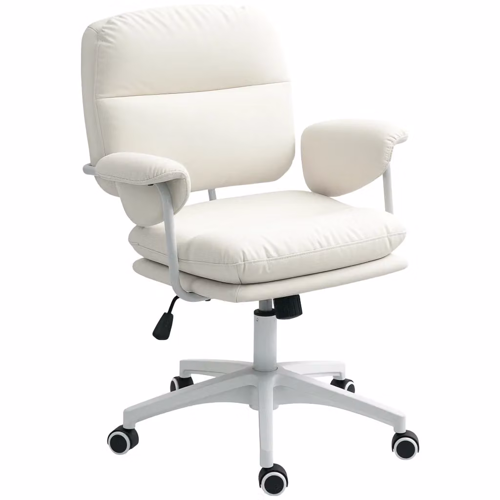 Sedia da ufficio girevole moderna in similpelle bianca con braccioli e altezza regolabile L/P/H: 54 x 64 x 120 cm – 2