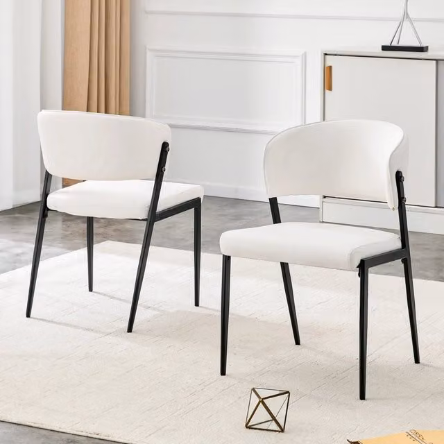 Set di 2 sedie da pranzo moderne WISHDOR con struttura in metallo e seduta imbottita in tessuto, colore bianco