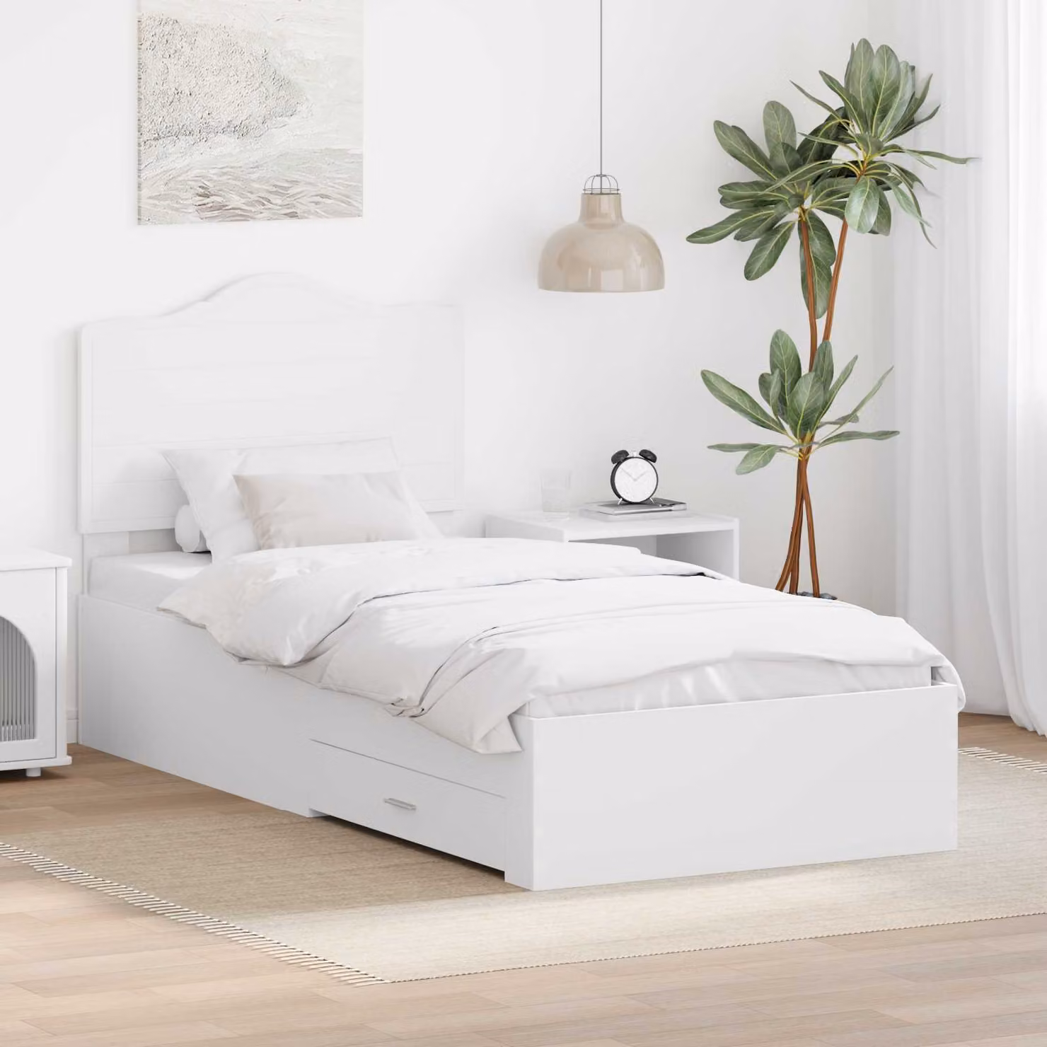Struttura letto moderno vidaXL in legno ingegnerizzato bianco con cassetti L/P/H: 193 x 93 x 100 cm