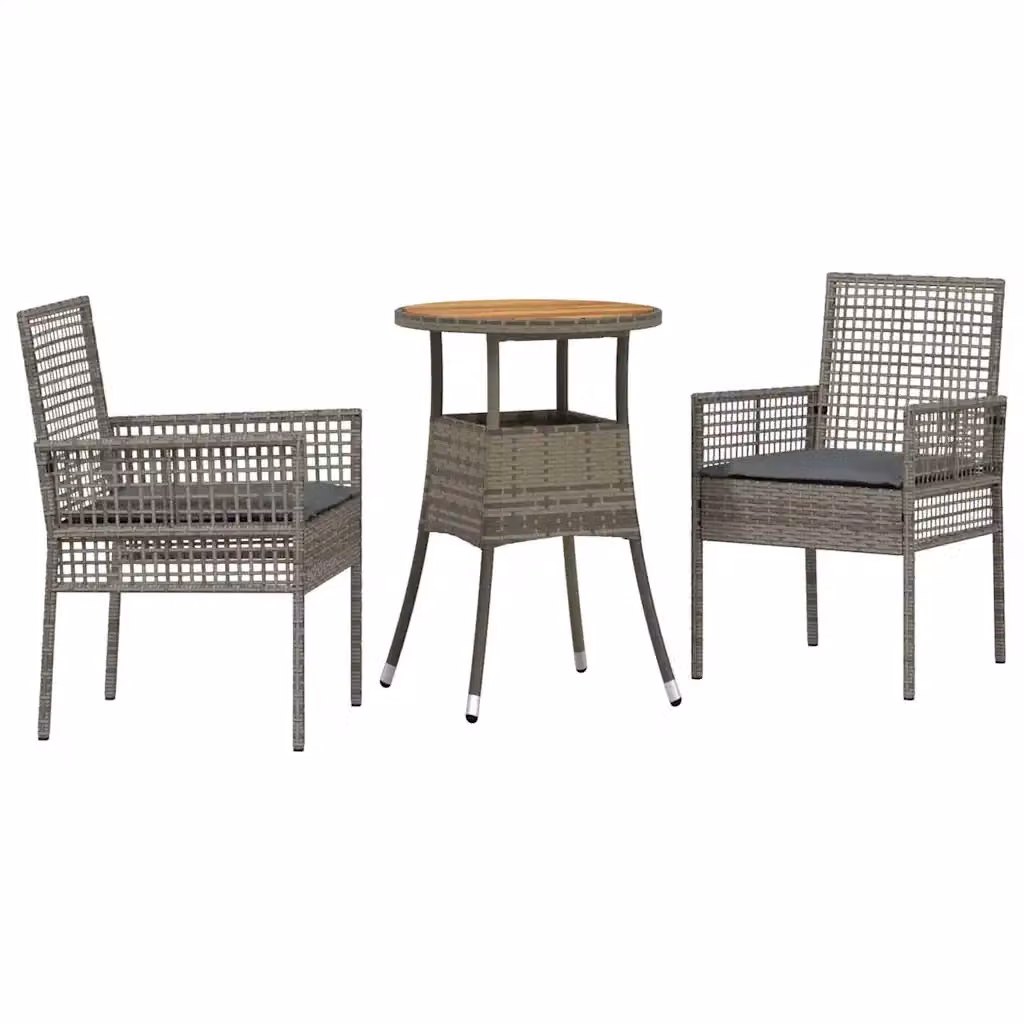 Set da pranzo per giardino moderno vidaXL in polyrattan grigio, 3 pezzi – 2
