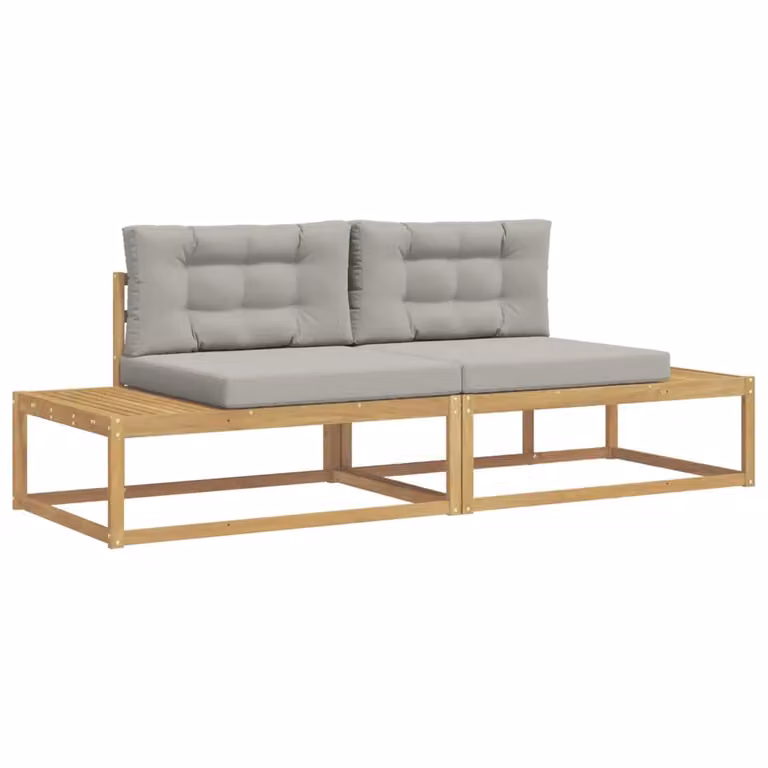 Set di divani da esterno a L vidaXL in legno di acacia con cuscini inclusi, bianco, marrone e grigio