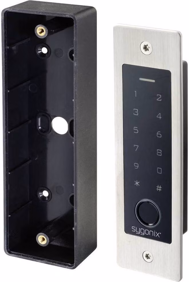 Sygonix SY-5231014 Sistema di accesso da incasso con impronte digitali/RFID 12 V/DC, 18 V/DC IP55 con tastiera illuminata