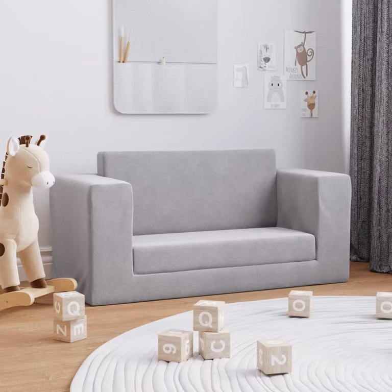 vidaXL Divano Letto per Bambini a 2 Posti in Morbido Peluche Grigio Chiaro, L: 150 cm, P: 76 cm, H: 60 cm