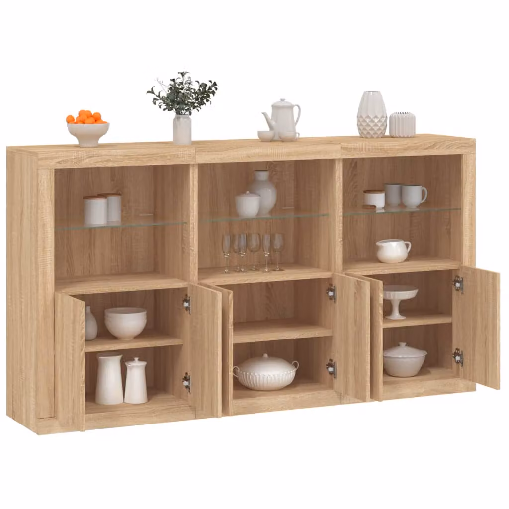 Credenza moderna vidaXL con luci LED in rovere sonoma, L: 181,5 cm, P: 37 cm, H: 100 cm