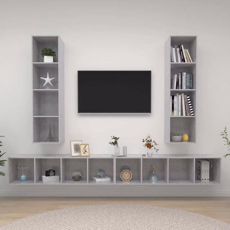 Mobile TV a parete vidaXL in legno multistrato e MDF, Grigio Cemento, stile moderno e finitura opaca