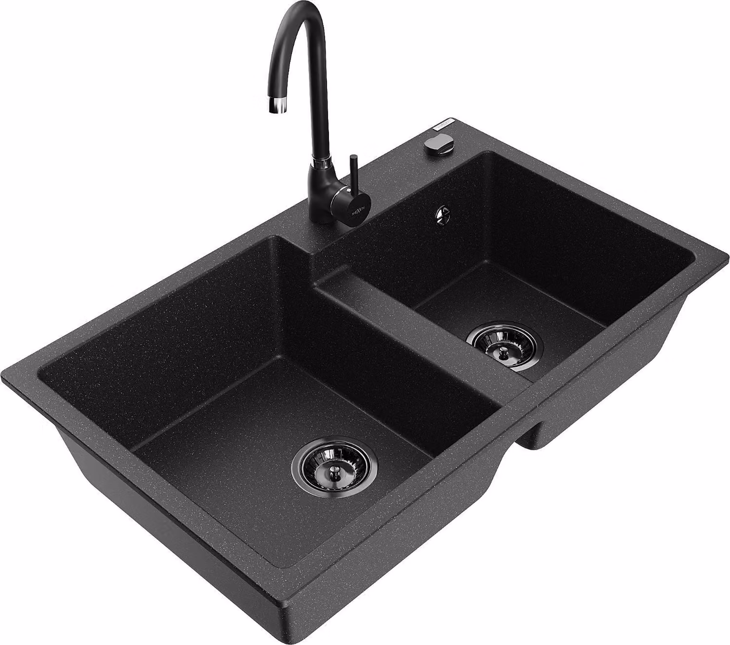 Mexen Tomas lavello in granito a 2 vasche con rubinetto da cucina Telma, nero/argento metallizzato - 6516-73-670200-70-B