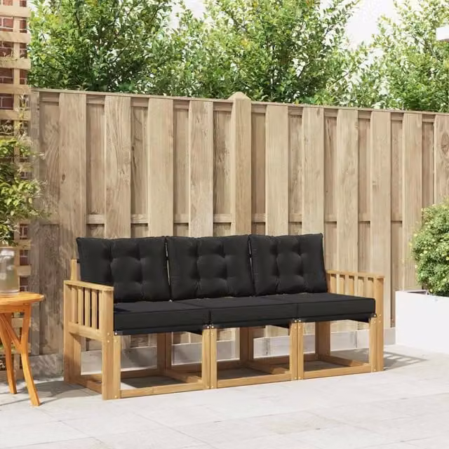 Set di divani da esterno 3 posti vidaXL in legno di acacia con cuscini Bianco e Nero – 1
