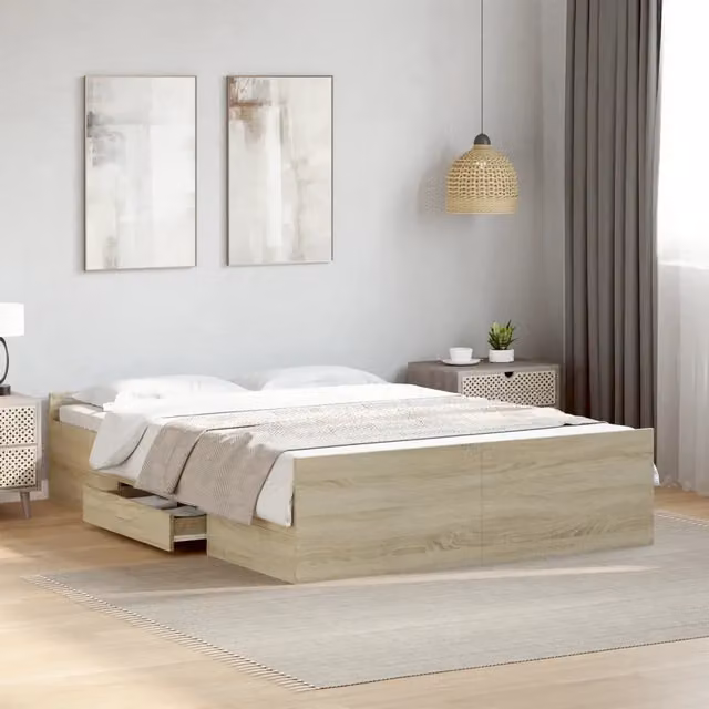 Letto con cassetti moderno vidaXL in legno color rovere con finitura opaca L/P/H: 193 x 120 x 40 cm