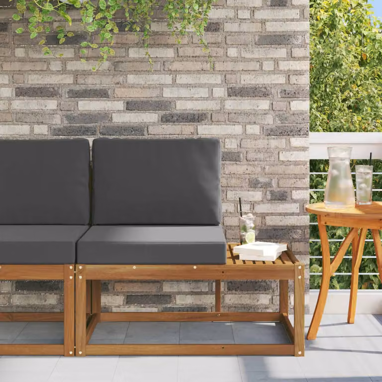 Divano da esterno moderno vidaXL in legno di acacia con cuscini, antracite e beige, L 91 cm x P 63 cm x H 73 cm