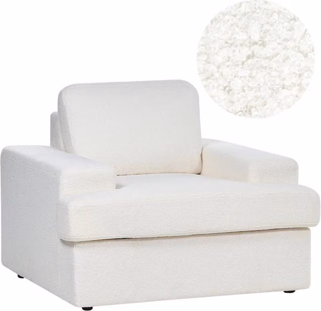 Poltrona Beliani Bianca in Tessuto Bouclé con Schienale Imbottito e Braccioli per Soggiorno L/P/H: 103 x 85 x 76 cm