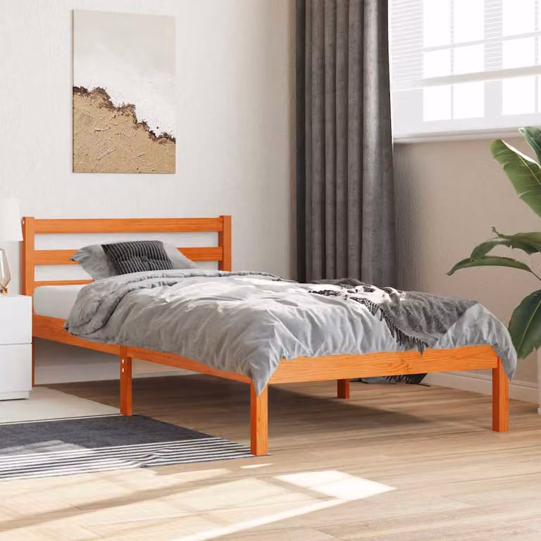 Letto in legno di pino vidaXL color marrone cera con doghe fisse e struttura rigida L/P/H: 195.5 x 80 x 69.5 cm