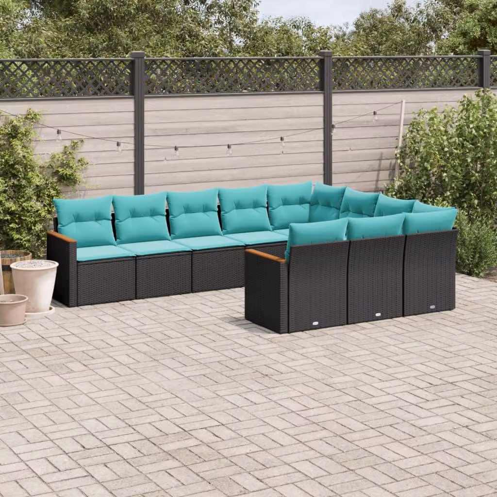Maison Exclusive - Set da giardino 10 pezzi con cuscini, polyrattan nero