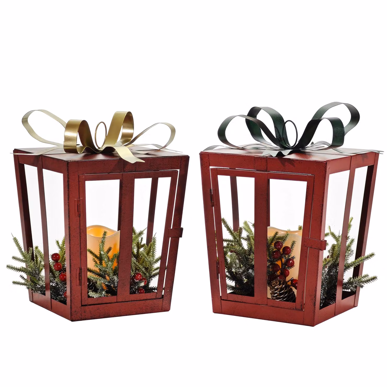 Lanterna Natalizia Luminosa DICTROLUX Rossa con base in legno e dettagli in metallo, Altezza: 28 cm – 1