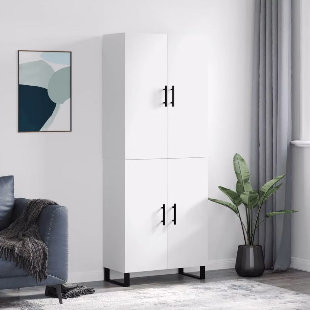 Credenza moderna vidaXL bianca in legno e metallo L: 69,5 cm, P: 34,0 cm, H: 180,0 cm