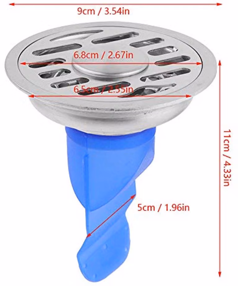 Scarico in acciaio inossidabile per bagno, lavabo, griglia di scarico per bagno, cucina, balcone (scarico a pavimento in silicone da 9 cm, uso duale)