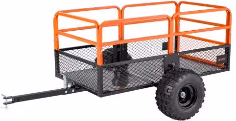 Rimorchio da giardino VEVOR in acciaio arancione con pannello posteriore rimovibile per ATV e UTV, portata massima 840 kg