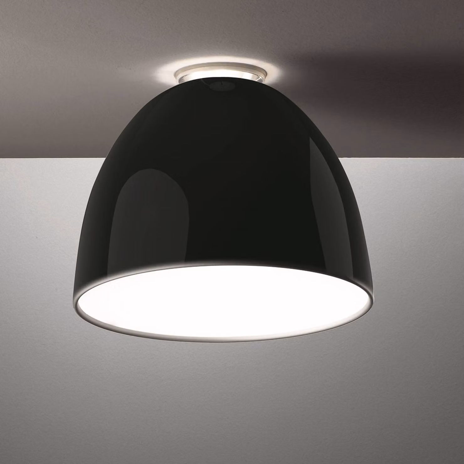 Artemide Plafoniera di design Nur Mini Gloss, dimmerabile, Nero, Soggiorno / Sala da pranzo, Alluminio, Design, Plafoniera