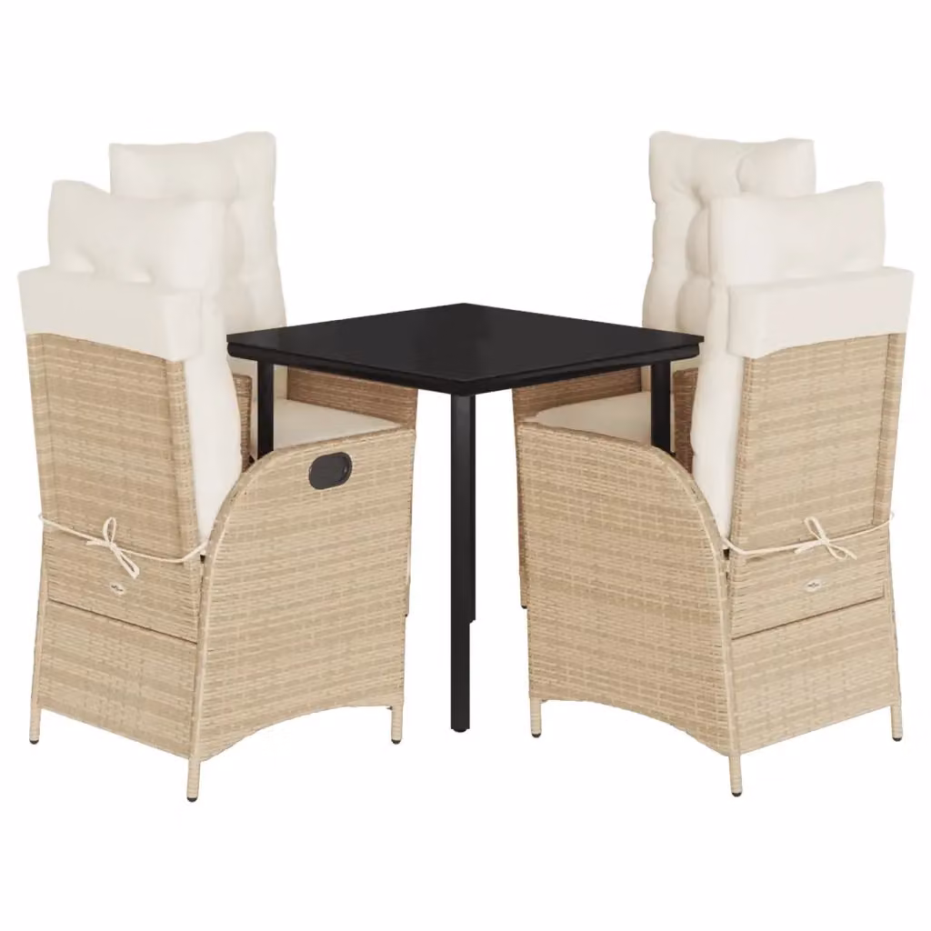 Set da Pranzo da Giardino 5 pz vidaXL in Polyrattan con Cuscini Beige e Tavolo in Vetro – 2
