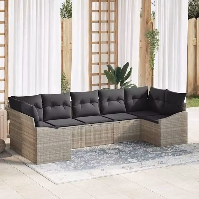 Set di divani 7 pz Grigio chiaro polyrattan 3346872