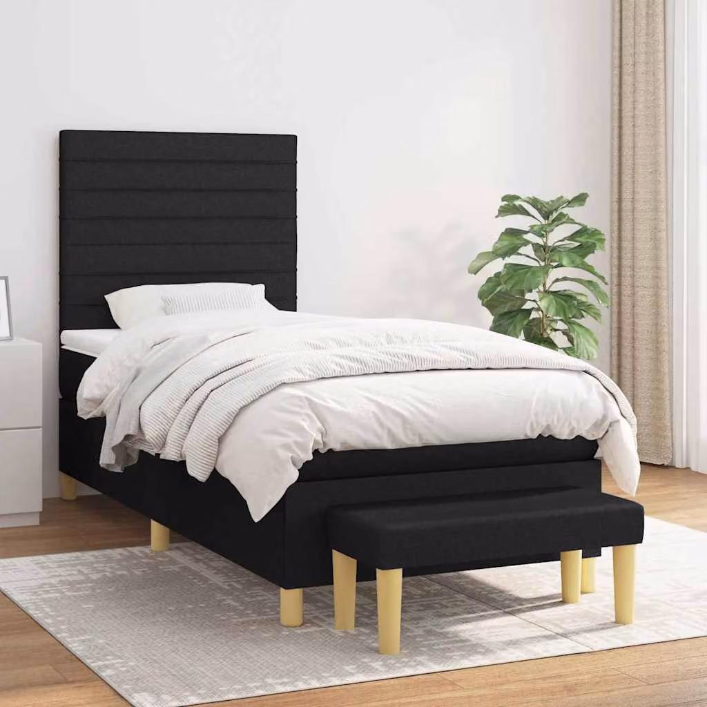 vidaXL Letto Ibrido con Giroletto a Molle e Materasso in Tessuto Nero, L/P: 90 x 200 cm – 1