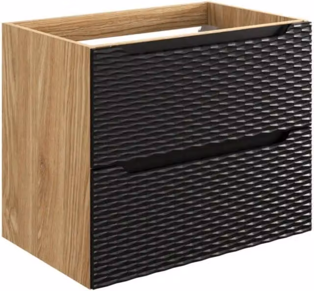 Mobile sottolavabo YOKA – 2 cassetti – Rovere chiaro e nero – L70 × P46 × H57 cm – Da appendere