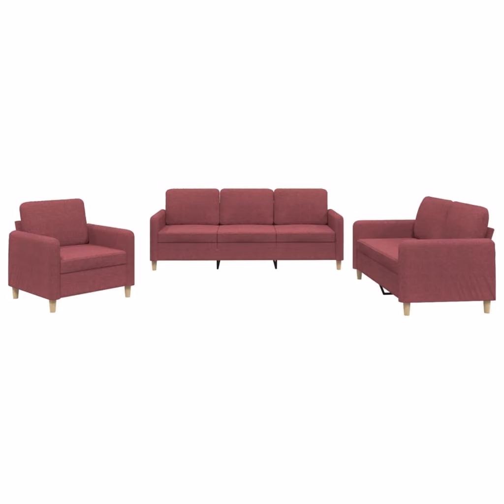SYFAX™ Set di Divani 3 pz con Cuscini Rosso Vino in Tessuto
