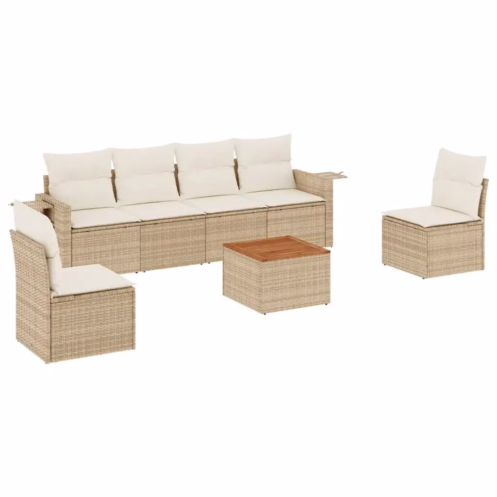 Set di divani da giardino vidaXL in 7 pezzi con cuscini beige in polyrattan e struttura in metallo – 2