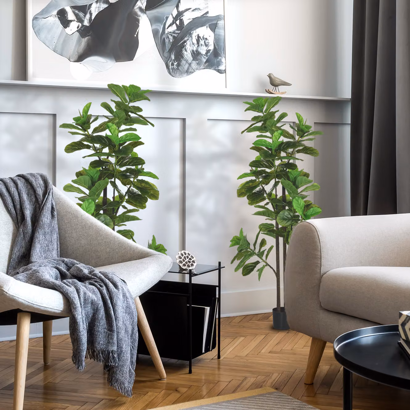 Set di 2 piante artificiali Ficus Lyrata verdi con vaso Aosom Italy, Altezza: 180 cm – 2