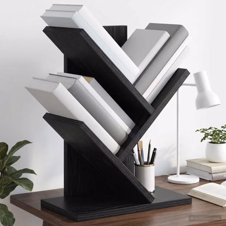 Scaffale per Libri a Forma di Albero vidaXL con 3 Strati, Nero, L 30 cm x P 18 cm x H 40 cm