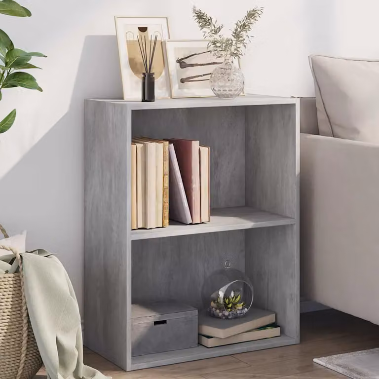 Libreria vidaXL a 2 Ripiani in Legno Multistrato e MDF, Grigio Cemento, L 60 cm x P 30 cm x H 76,5 cm