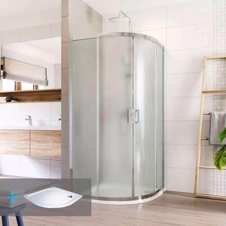 Mereo Set doccia LIMA, quarto di cerchio, 100x190 cm, R 550, cromo ALU, vetro Point, piatto in marmo - CK608B62KM