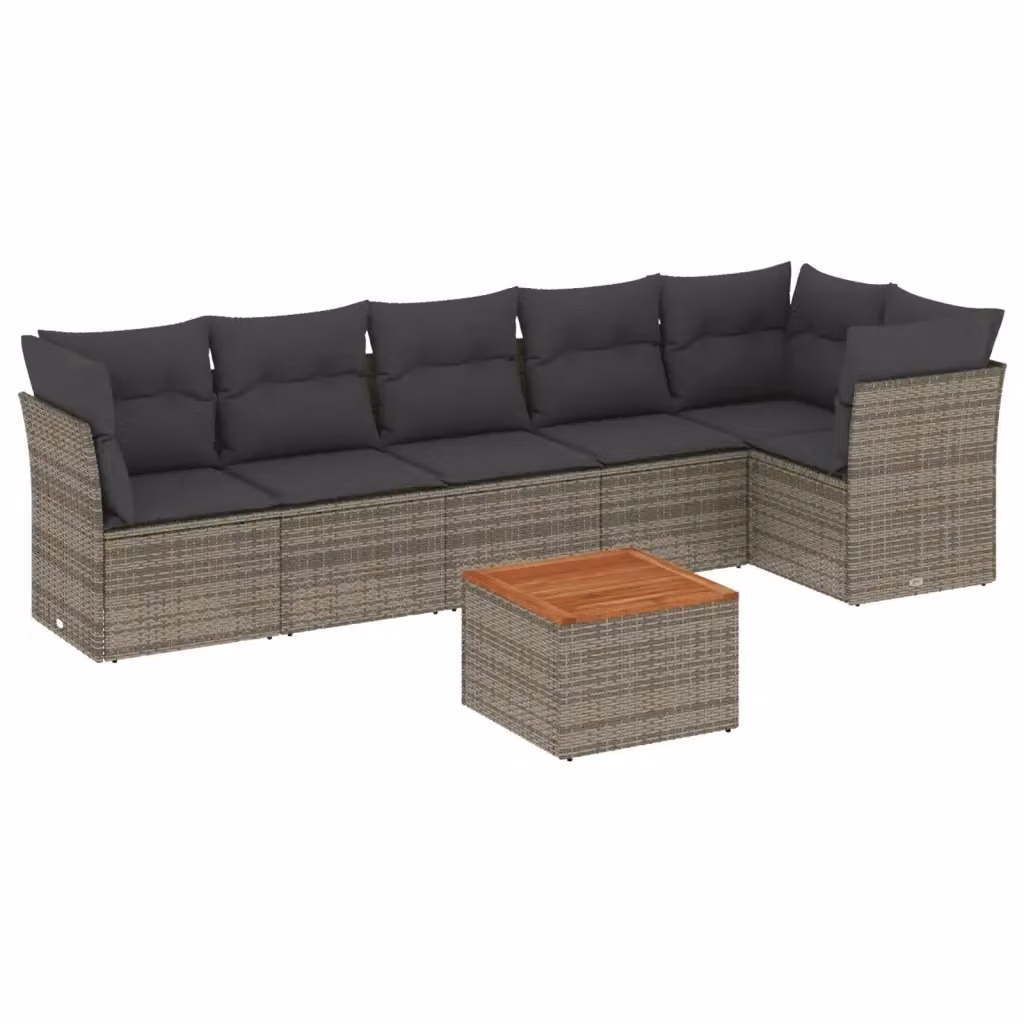 Set Divani da Giardino vidaXL 7 Pezzi in Polyrattan con Cuscini e Tavolino da Caffè, Design Moderno a L, Colore Grigio e Marrone – 2