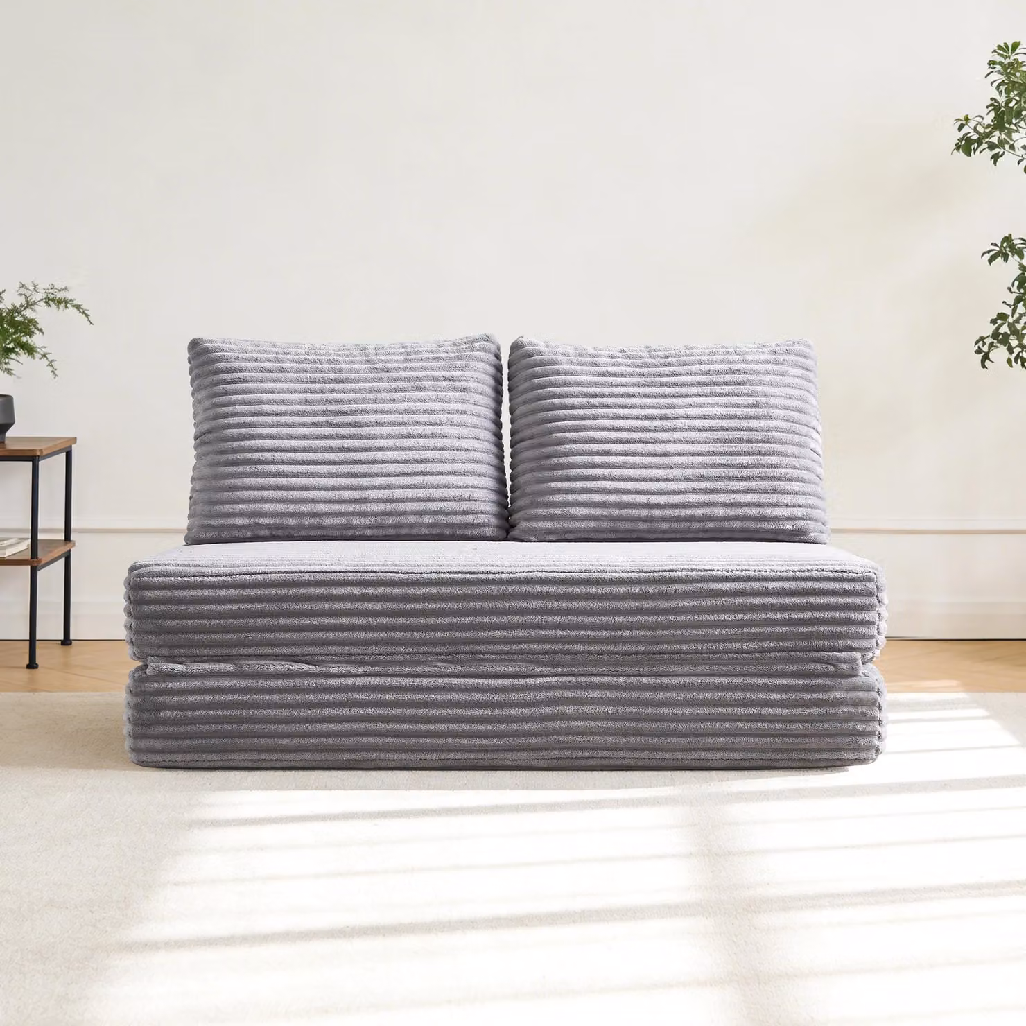 Divano letto pieghevole - Divano a pavimento e divanetto - Nessun montaggio richiesto - Rivestimento in tessuto morbido - Stile moderno - Ideale per piccoli spazi - Grigio