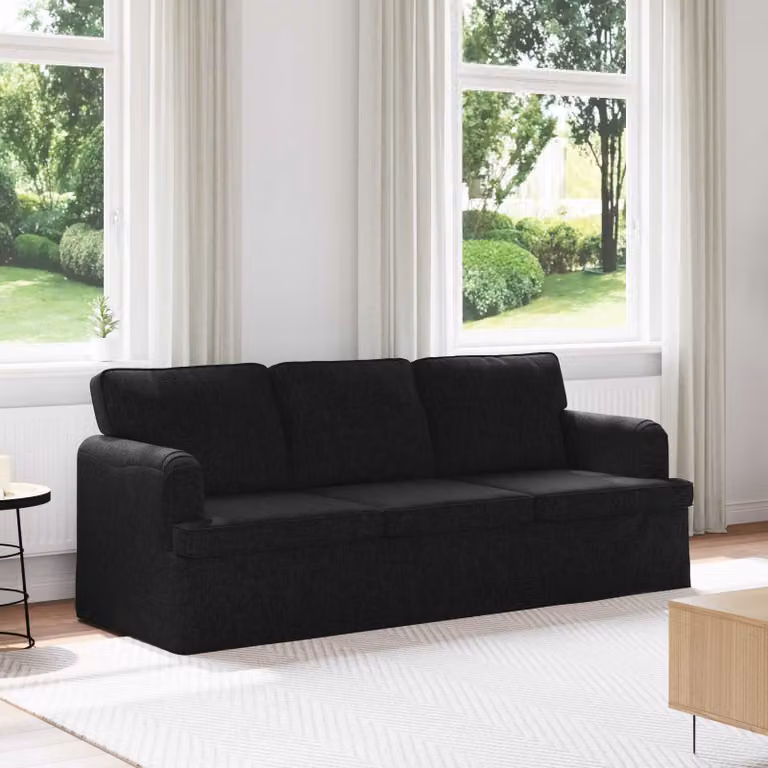 Divano vidaXL in tessuto nero con struttura in metallo e coperture rimovibili L: 201 cm, P: 80 cm, H: 85 cm