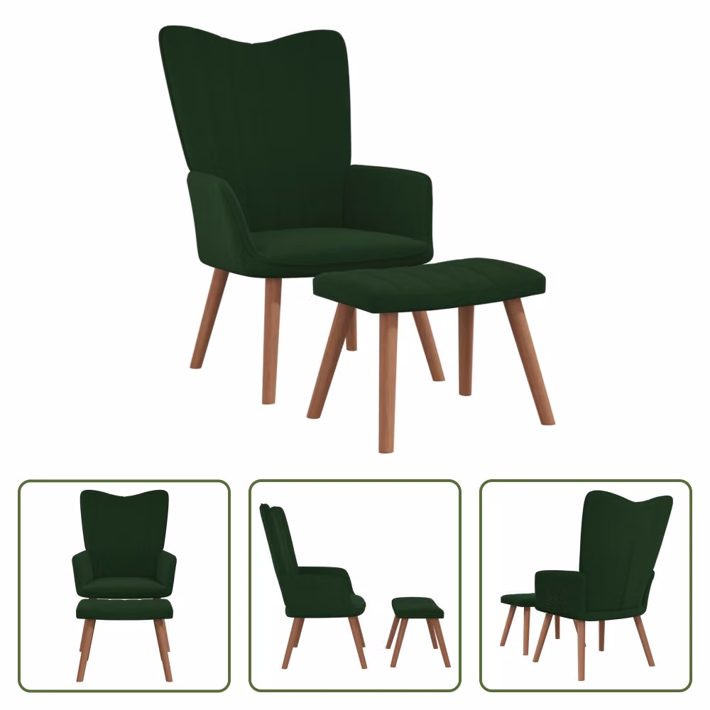 The Living Store Poltrona relax con poggiapiedi in velluto verde scuro