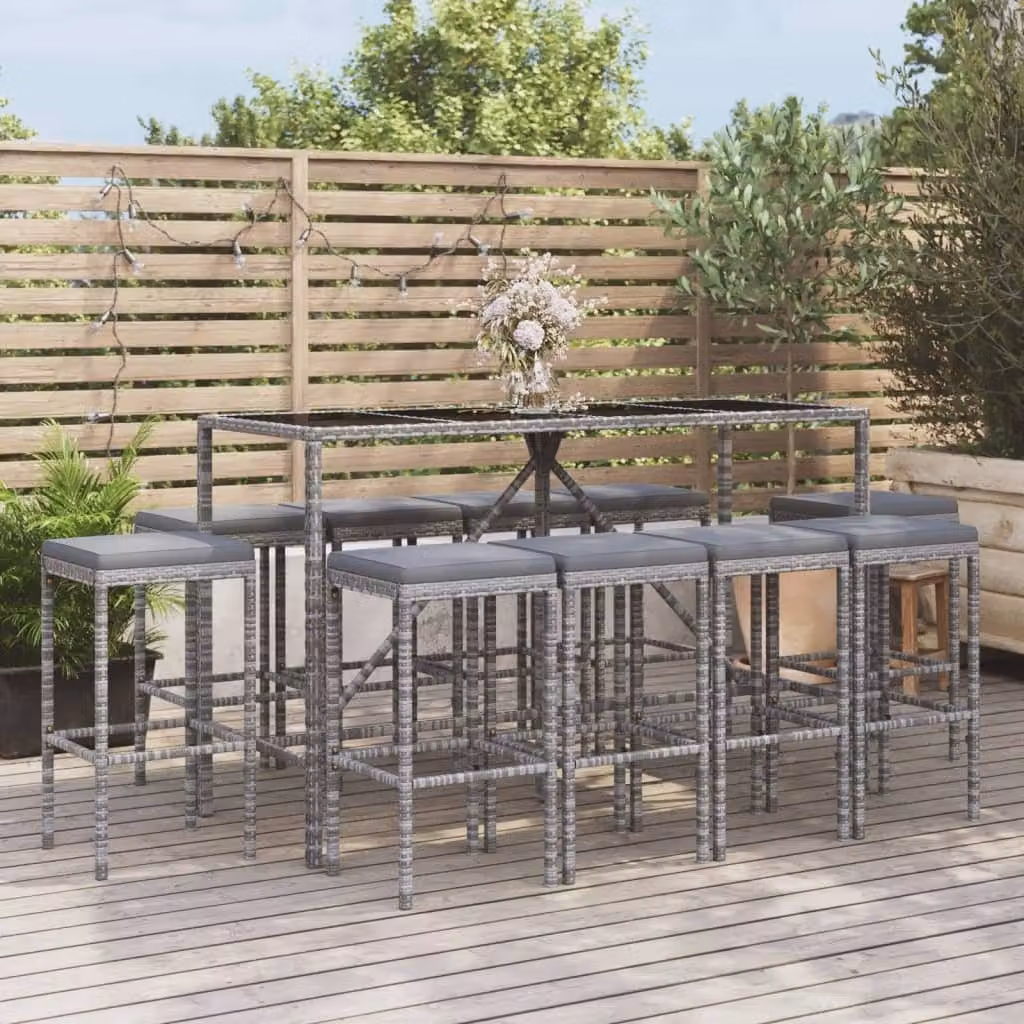 Maison Exclusive - Set Bar da Giardino 11 pz con Cuscini in Polyrattan Grigio