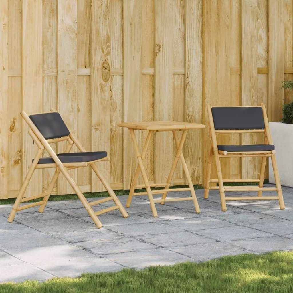Maison Exclusive - Set da bistrot pieghevole a 3 pezzi con cuscini in bambù grigio scuro