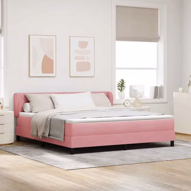 Letto a molle moderno vidaXL con testiera in velluto rosa L 180 cm x P 200 cm