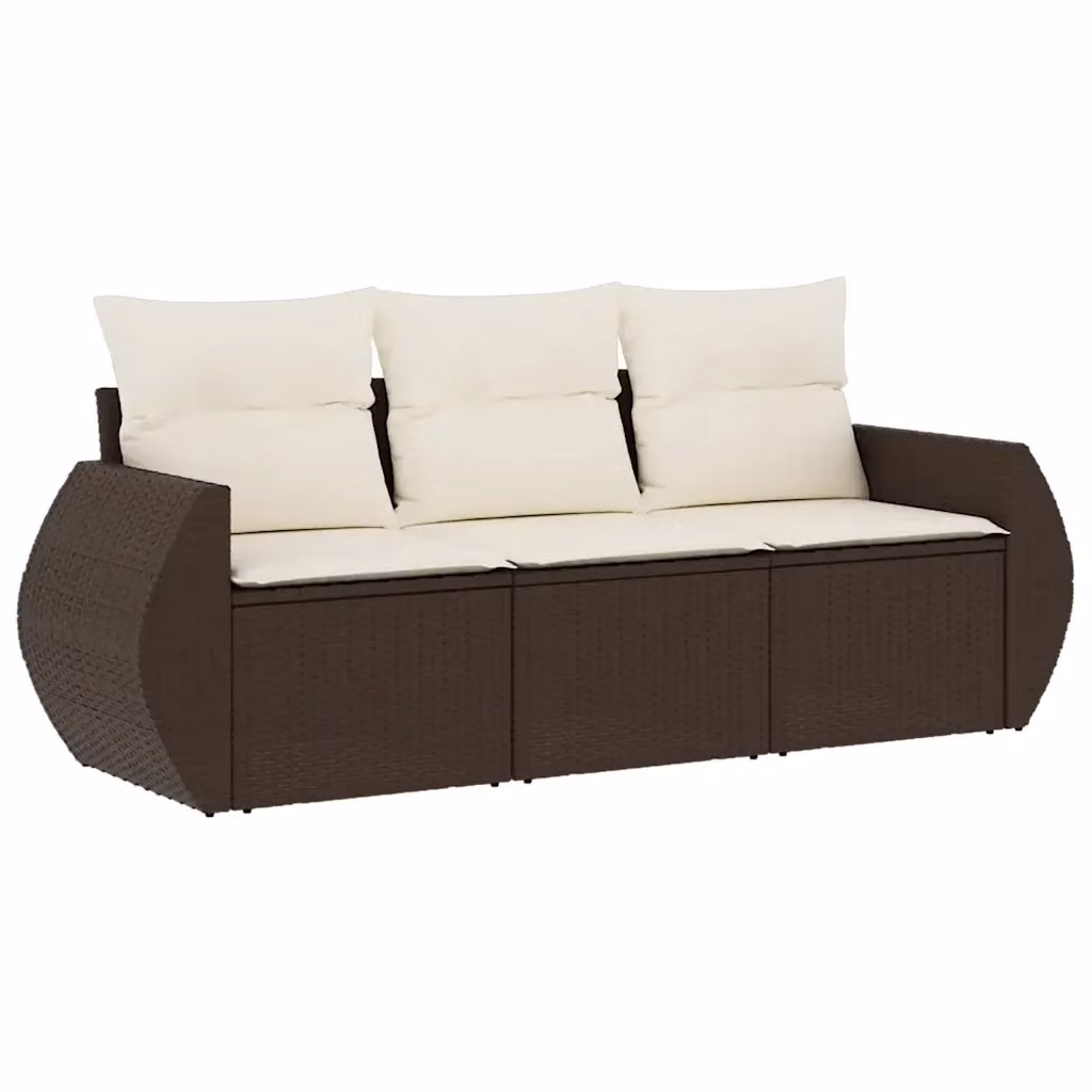 vidaXL Set Divano da Giardino 3 pz con Cuscini Marrone e Bianco in Polyrattan e Metallo – 2