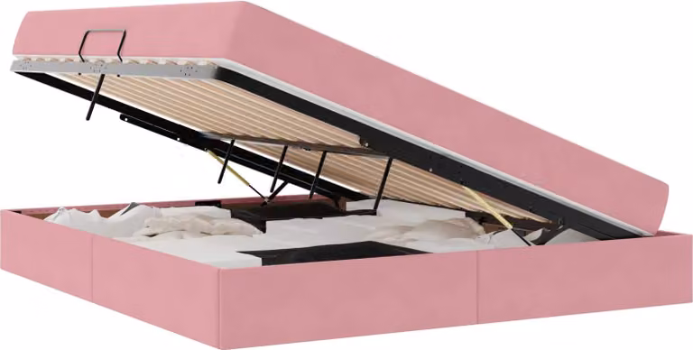 Letto con contenitore e materasso Rosa 160 x 200 cm Velluto